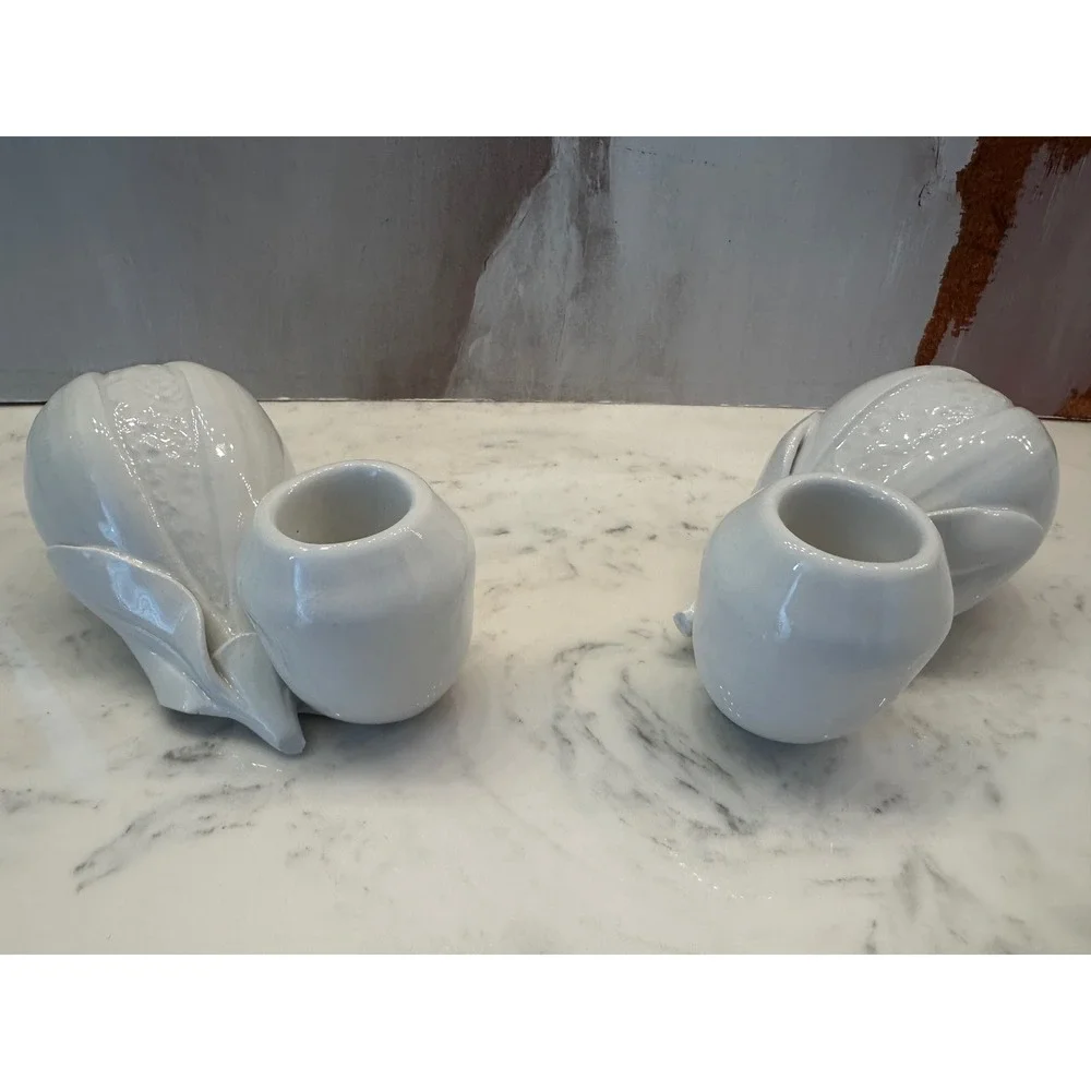 Williams Sonoma Grande Cuisine Fruit Candleholders Set/2 White Ceramic Italy Vtg